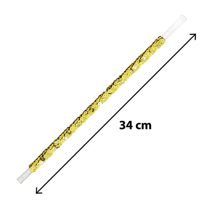 Sigarettenhouder deluxe goud van 34 cm, steel rondom vol gouden pailletten met wit mondstuk