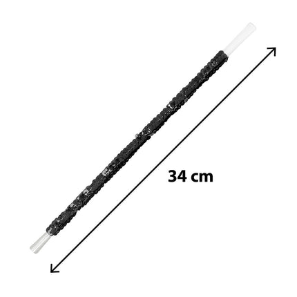 Sigarettenhouder deluxe met zwarte pailletten en doorzichtige uiteinden, 34 cm lang