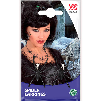 Spin oorbellen zwart heks op verpakking, zwarte spinoorbellen voor een Halloweenlook