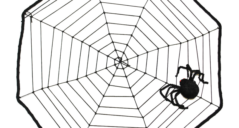 Spinnenweb met zwarte spin, zwart web van 40 cm met harige spin, Halloween decoratie