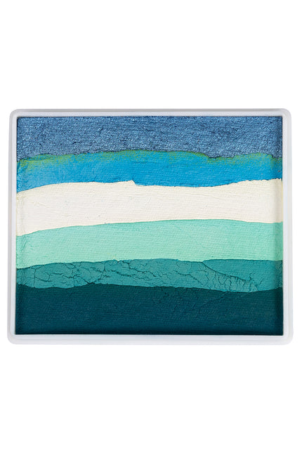 Splitcake schmink zeemeermin met blauwe, witte en groene kleurbanen in vierkante cassette van 50 gram