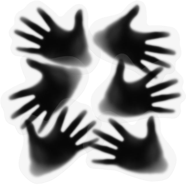 Spook handen stickers, set van zes zwarte handen met gespreide vingers en wazige rand