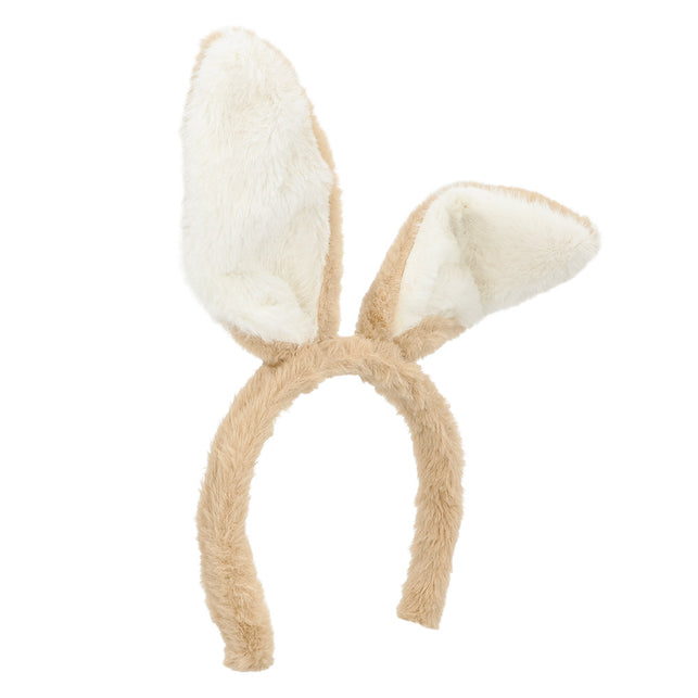 Spring bunny haarband van opzij met een rechtopstaand oor en een naar voren gedraaid oor