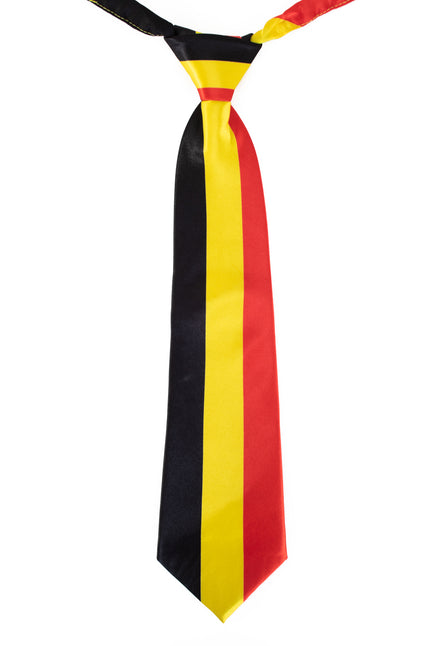 Stropdas Belgische vlag met verticale banen in zwart, geel en rood en voorgeknoopte knoop