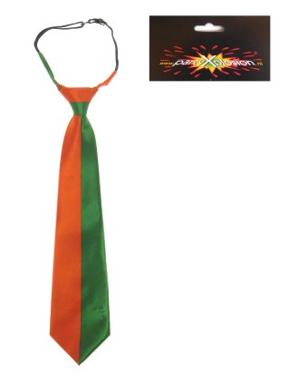 Stropdas Tilburg Kruikenstad oranje groen, voorgeknoopt met diagonale kleurscheiding, voor carnaval