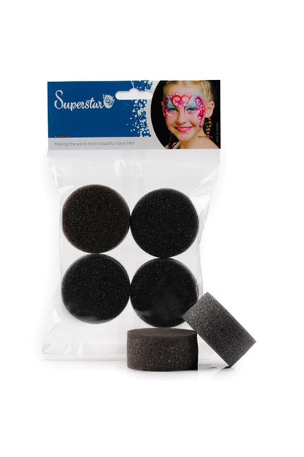 Superstar Eco sponsje x 4 in verpakking, vier ronde zwarte schminksponsjes