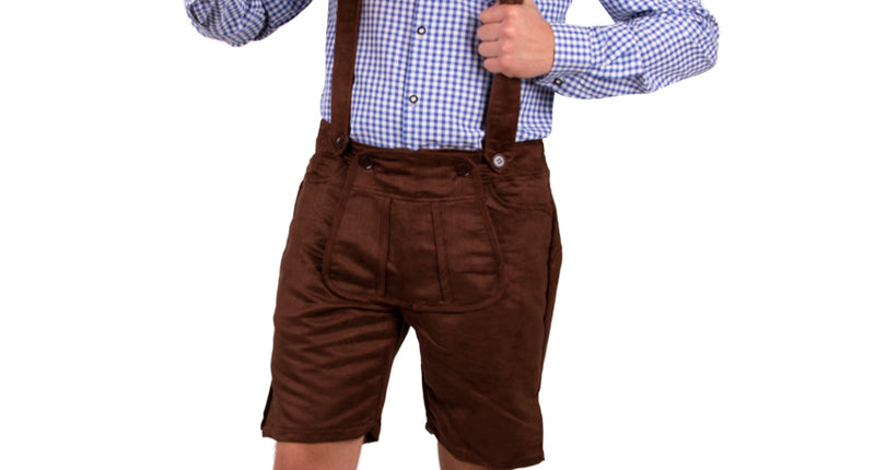 Tiroler blouse blauw/wit met fijne ruit en lange mouwen, gedragen door heer op Oktoberfest
