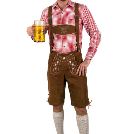 Tiroler broek kort heren gedragen met geruit hemd en lange kniekousen