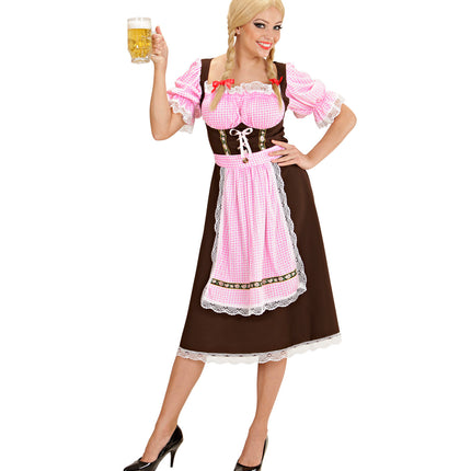 Tiroler jurkje Andrea gedragen op een bierfeest, met pofmouwen en rode strikjes