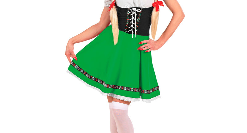 Tiroler jurkje Lilly met groene klokrok en zwart geveterd lijfje voor dames, Oktoberfest