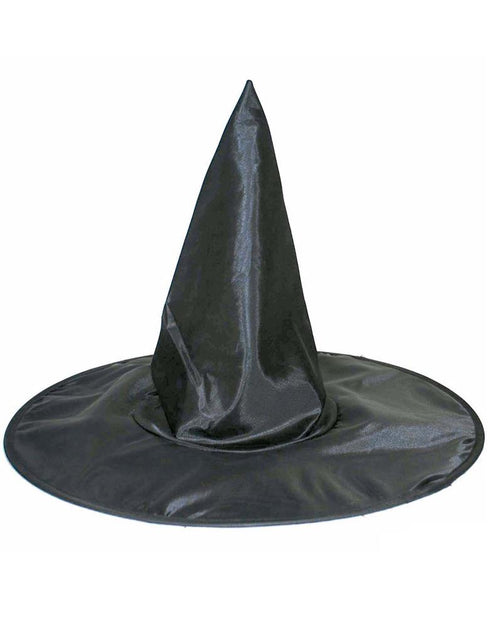 Tovenaarshoed volwassen Harrie, zwarte punthoed met spitse bol en brede rand voor Halloween