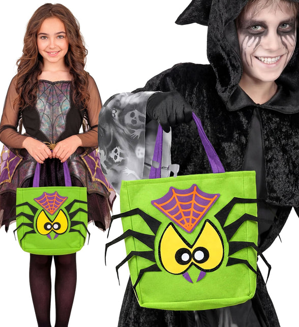 Trick-or-treat tas spin gedragen door kinderen in Halloweenkostuum
