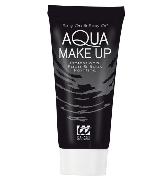 Tube met zwarte aqua schmink van 30 gram, zwarte tube met witte schroefdop