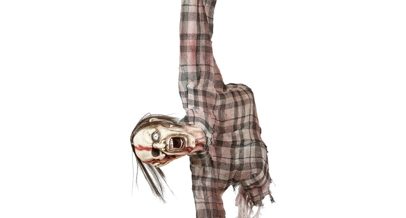 Uit elkaar getrokken zombie torso decoratie van 92 cm in gescheurd geruit hemd voor Halloween