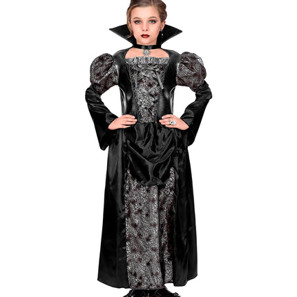 Vampier jurk Ella met pofmouwen, rijgveter op het lijfje en lange rok voor Halloween