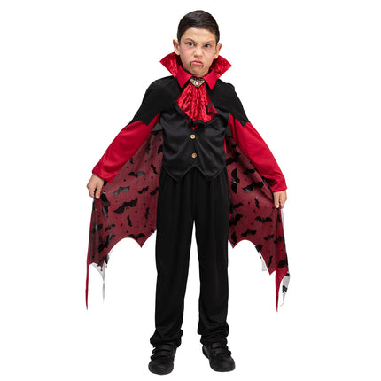 Vampierenpak jongens en meisjes, rood-zwarte outfit met puntig vest voor een griezelfeest