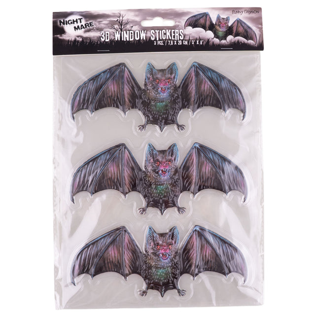 Verpakking 3D window stickers vleermuis met 3 stickers van 7,6 x 20 cm