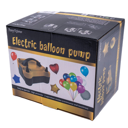 Verpakking van de ballonpomp elektrisch 700W met latex- en folieballonnen op de doos