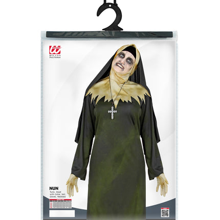 Verpakking demonisch nonnenpak met maattabel voor damesmaten S tot XXXL