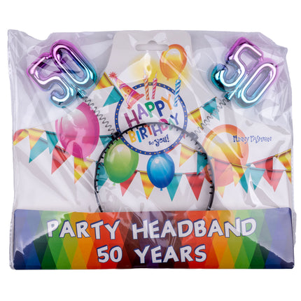 Verpakking van de diadeem 50 jaar regenboog van Funny Fashion voor een 50e verjaardag