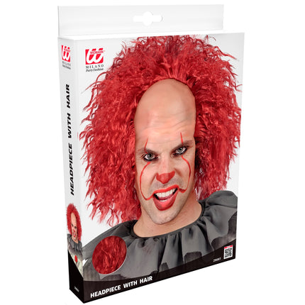 Verpakking van de enge clownspruik met rood haar van Widmann met kleurstaal