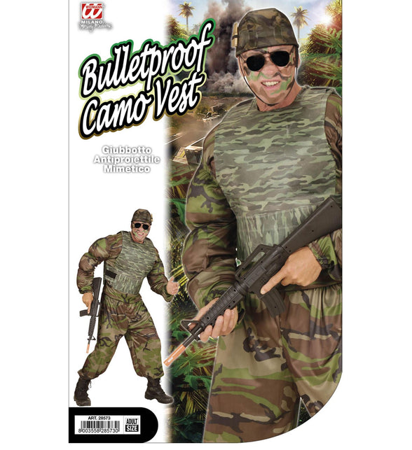 Verpakking van het kogelwerend vest camouflage van Widmann voor volwassenen