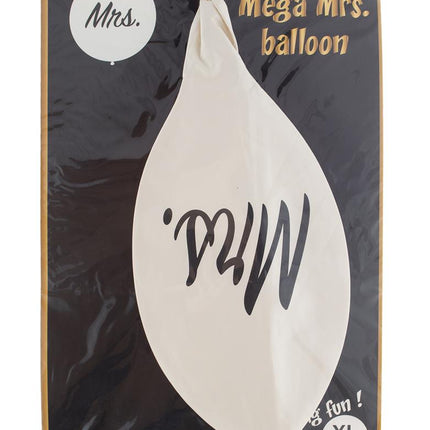 Verpakking van de mega ballon Mrs. wit, platte latexballon van Funny Fashion in XL-formaat van 92 cm