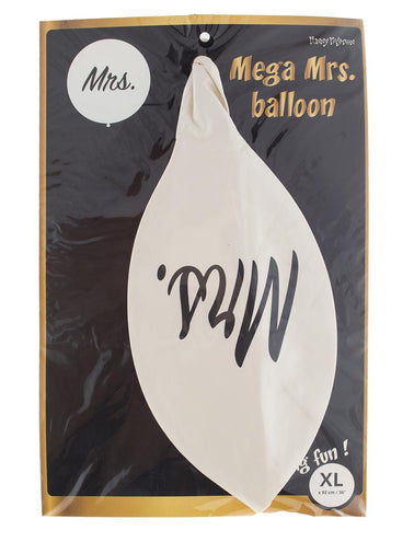 Verpakking van de mega ballon Mrs. wit, platte latexballon van Funny Fashion in XL-formaat van 92 cm