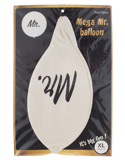 Verpakking Mr. ballon wit XL van Funny Fashion met platte latexballon en maataanduiding 92 cm