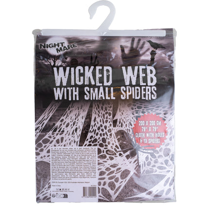 Verpakking spinnenweb met gaten 200 x 200 cm met spinnen voor Halloween