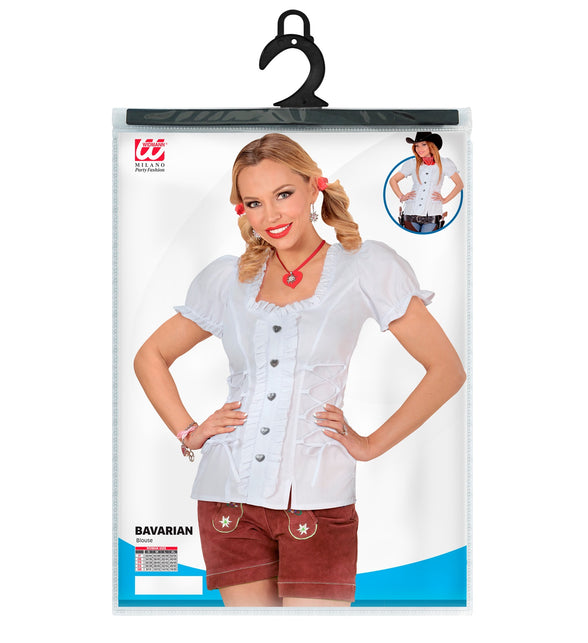 Verpakking Tiroolse blouse Lena van Widmann met maten S tot XL