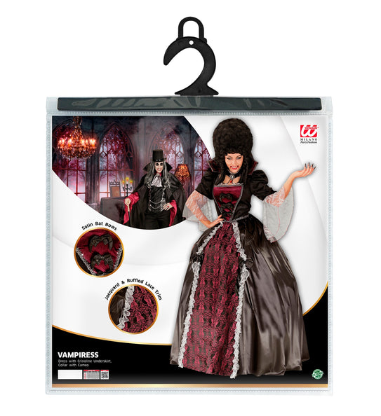 Verpakking vampier jurk dames Barones met jurk, petticoat en kraag met cameo steen