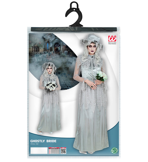 Verpakking zombie bruidsjurk dames met jurk en hoed in maat S tot XL