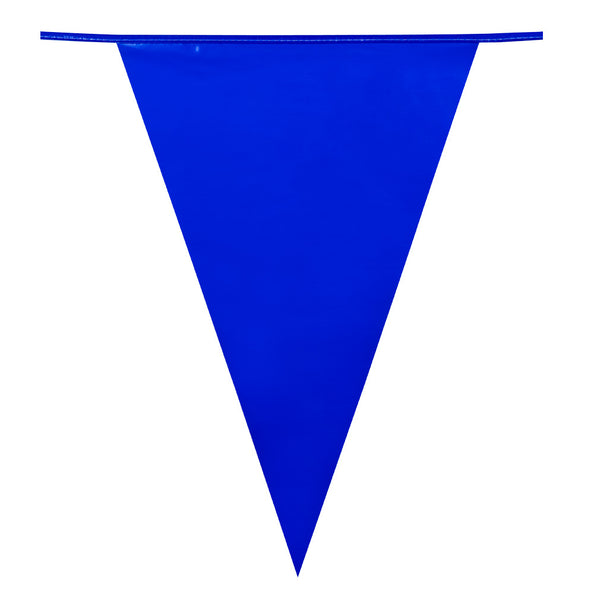 Vlaggenlijn blauw met driehoekig puntvlaggetje van 30 bij 20 cm in effen kobaltblauw kunststof