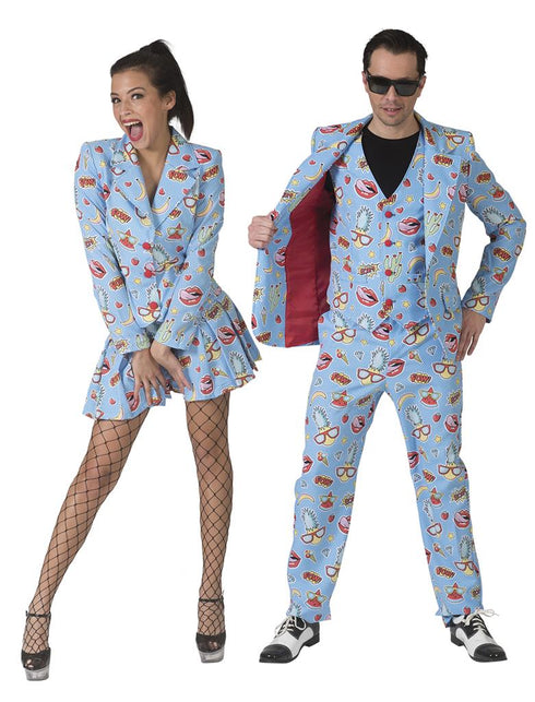 Vrijgezellen feest pak Cristy voor dames in dezelfde popart-print als het herenmodel, voor een vrijgezellenfeest