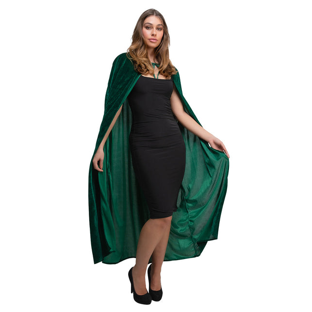 Wicked Costumes Mantel met Capuchon fluweel - Flessengroen 140cm