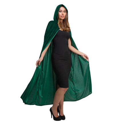 Wicked Costumes Mantel met Capuchon fluweel - Flessengroen 140cm