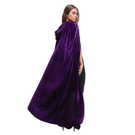Wicked Costumes Mantel met kap fluweel - Donker Paars 140cm