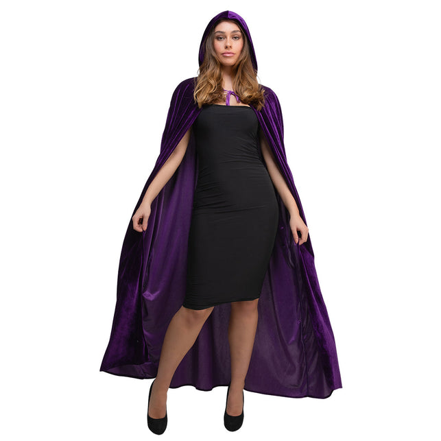 Wicked Costumes Mantel met kap fluweel - Donker Paars 140cm