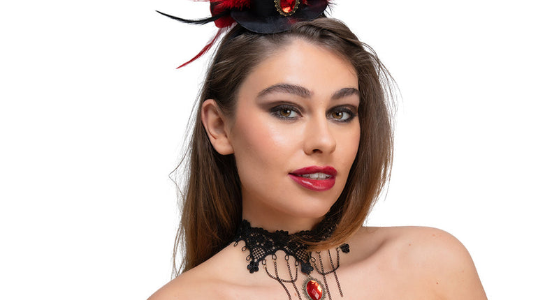 Wicked Costumes Vampier mini hoge hoed deluxe & ketting