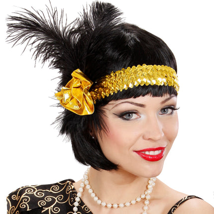 Widmann SRL 1920s pailleten hoofdband goud met bloem en veren