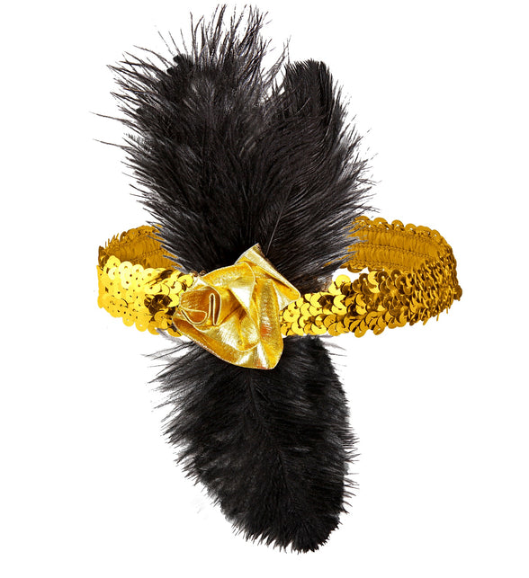 Widmann SRL 1920s pailleten hoofdband goud met bloem en veren