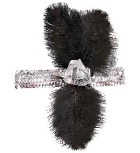 Widmann SRL 1920s pailleten hoofdband zilver met bloem en veren