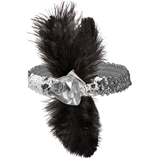 Widmann SRL 1920s pailleten hoofdband zilver met bloem en veren