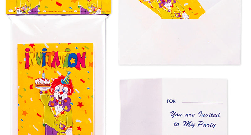 Widmann SRL 6 Uitnodigingen Clown Met Enveloppe