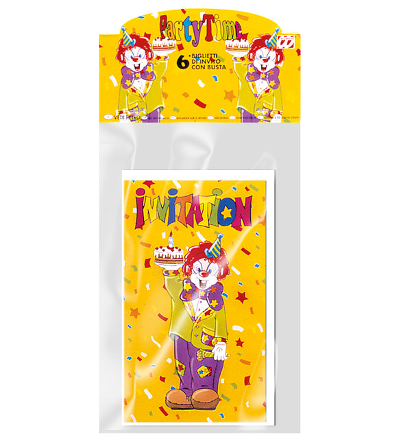 Widmann SRL 6 Uitnodigingen Clown Met Enveloppe