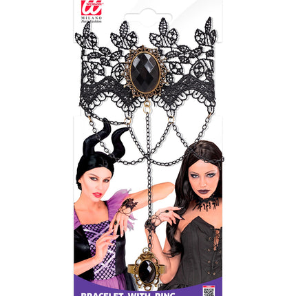 Widmann SRL Armband van kant met zwarte ring