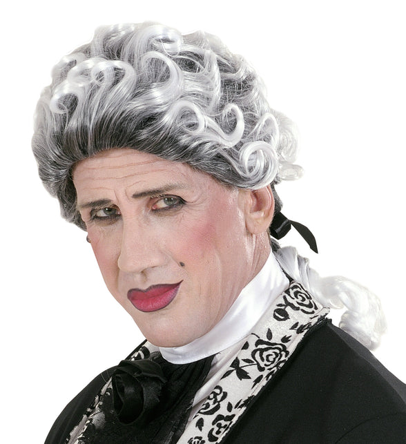 Widmann SRL Barok pruik met krul wit grijs