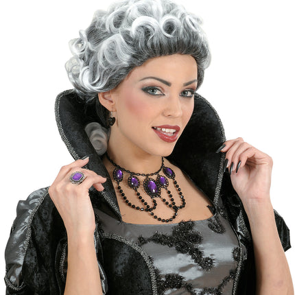 Widmann SRL Barok pruik met krul wit grijs