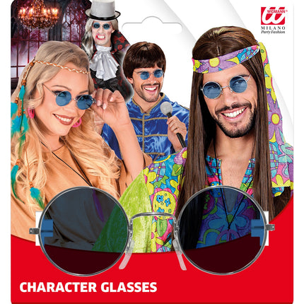 Widmann SRL Blauwe bril 70-er jaren Flower Power